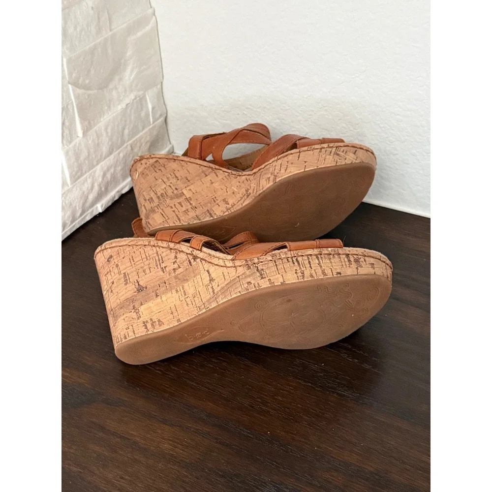 B.O.C. Born Concept Brown Strappy Cork Wedge Sandals Womens 8M